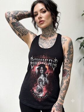 Collectible Ideal T Sinners Tattoo Expo Black Graphic Racerback Tank Top M